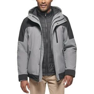 Club Room 3-in-1 Hooded Jacket Men's XL Black/Gray Heather Snap Zip Closure L/S